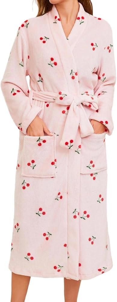 Premium Womens Plush Soft Robe Fluffy, Warm, Fleece Sherpa Shaggy Bathrobe, Cute Pattern Print Lo... | Amazon (US)