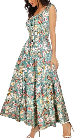 OSTOO Women's 2025 Summer Boho Floral Print Tiered Casual Flowy Long Maxi Dress | Amazon (US)