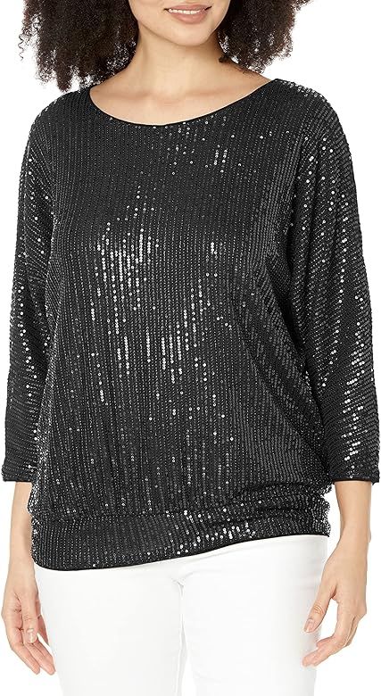 JASAMBAC Women's Sparkle Sequin Tops Shimmer Glitter Loose Cold Shoulder Party Tunic Batwing Dolman  | Amazon (US)