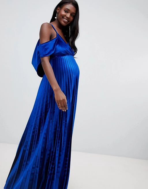 ASOS DESIGN Maternity Pleated Velvet Cowl Neck Maxi Dress | ASOS US