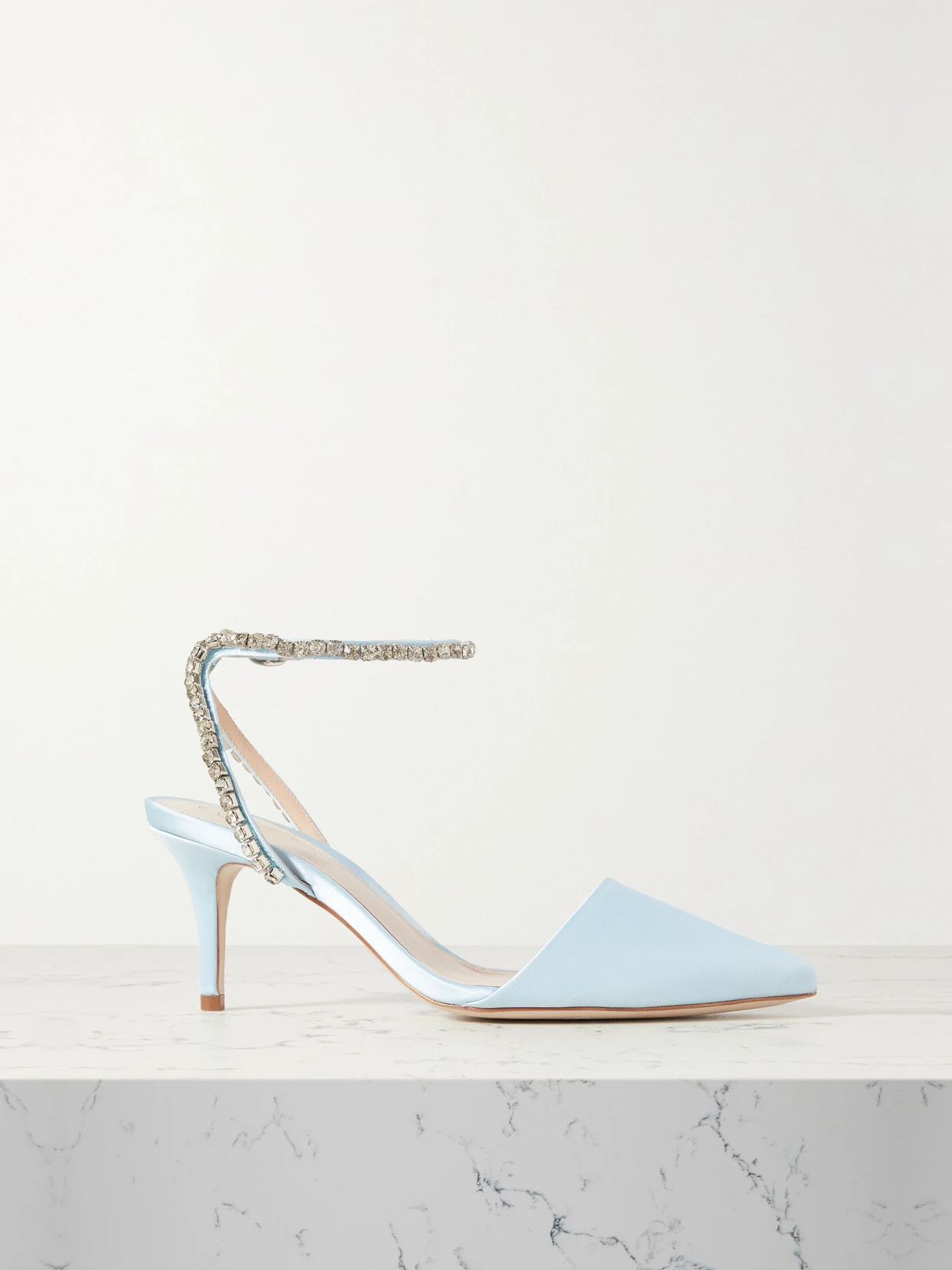 PORTE & PAIRE - Crystal-embellished Satin Pumps - Blue | NET-A-PORTER (US)