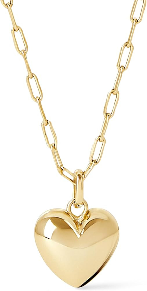Ana Luisa Lev Puffy Heart Necklace for Women - Paperclip Chain w/ 14K Gold Plated & Silver Rhodiu... | Amazon (US)