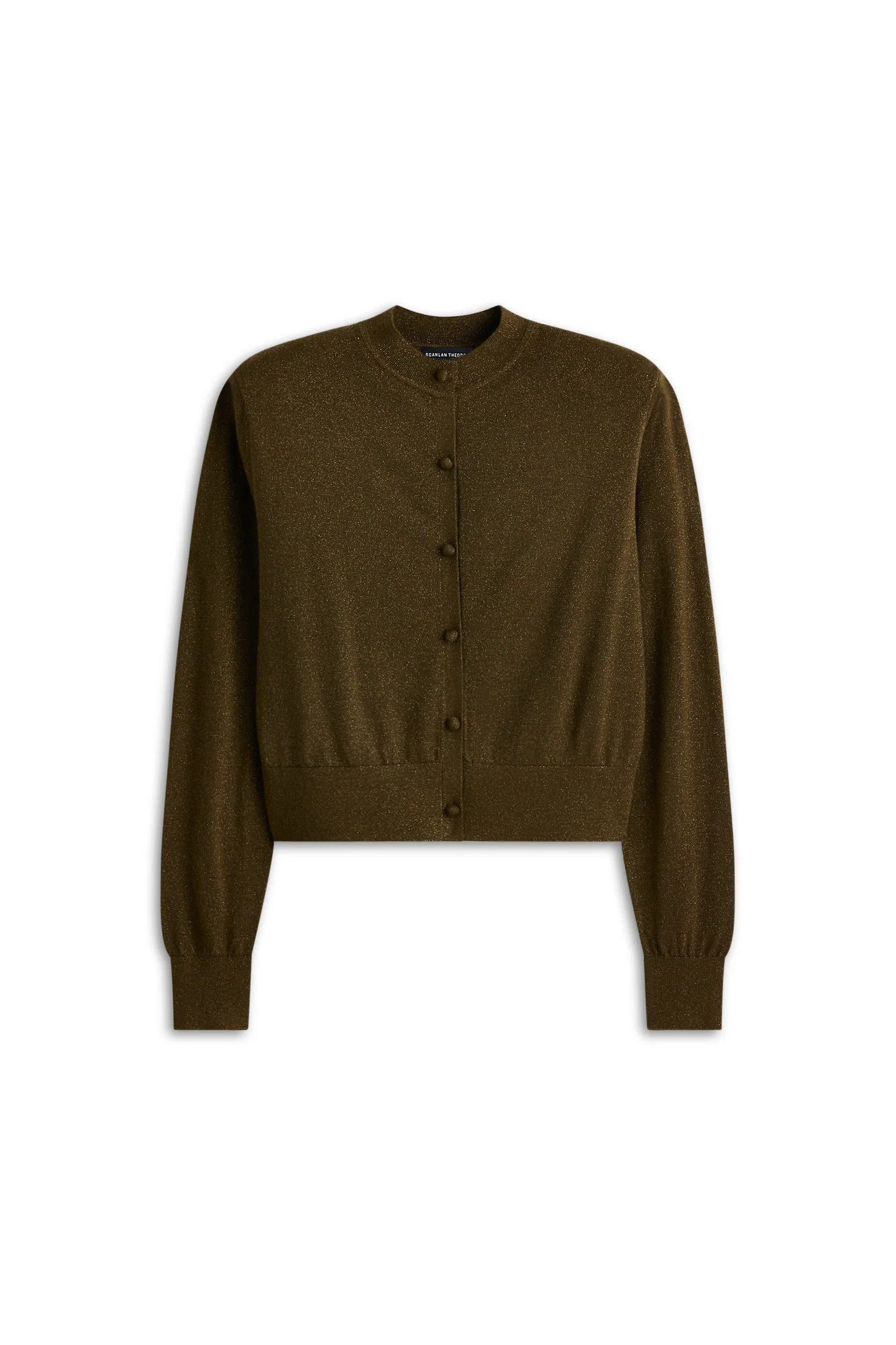 TINSEL SHOULDER PAD CARDIGAN - KHAKI - Scanlan Theodore | Scanlan Theodore AU