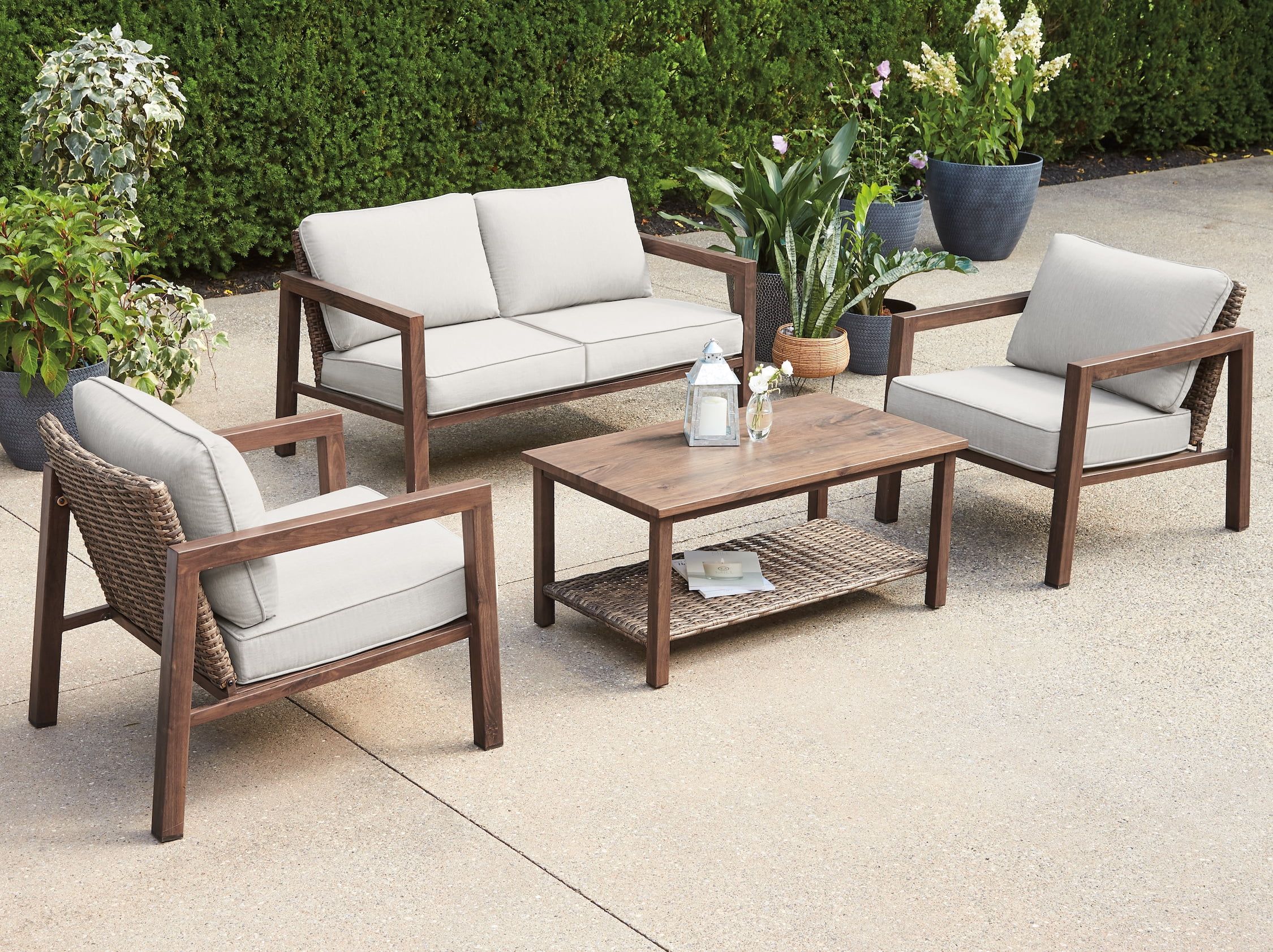 Better Homes & Gardens Willow Springs 4-Piece Outdoor Chat Set, Brown and Tan - Walmart.com | Walmart (US)