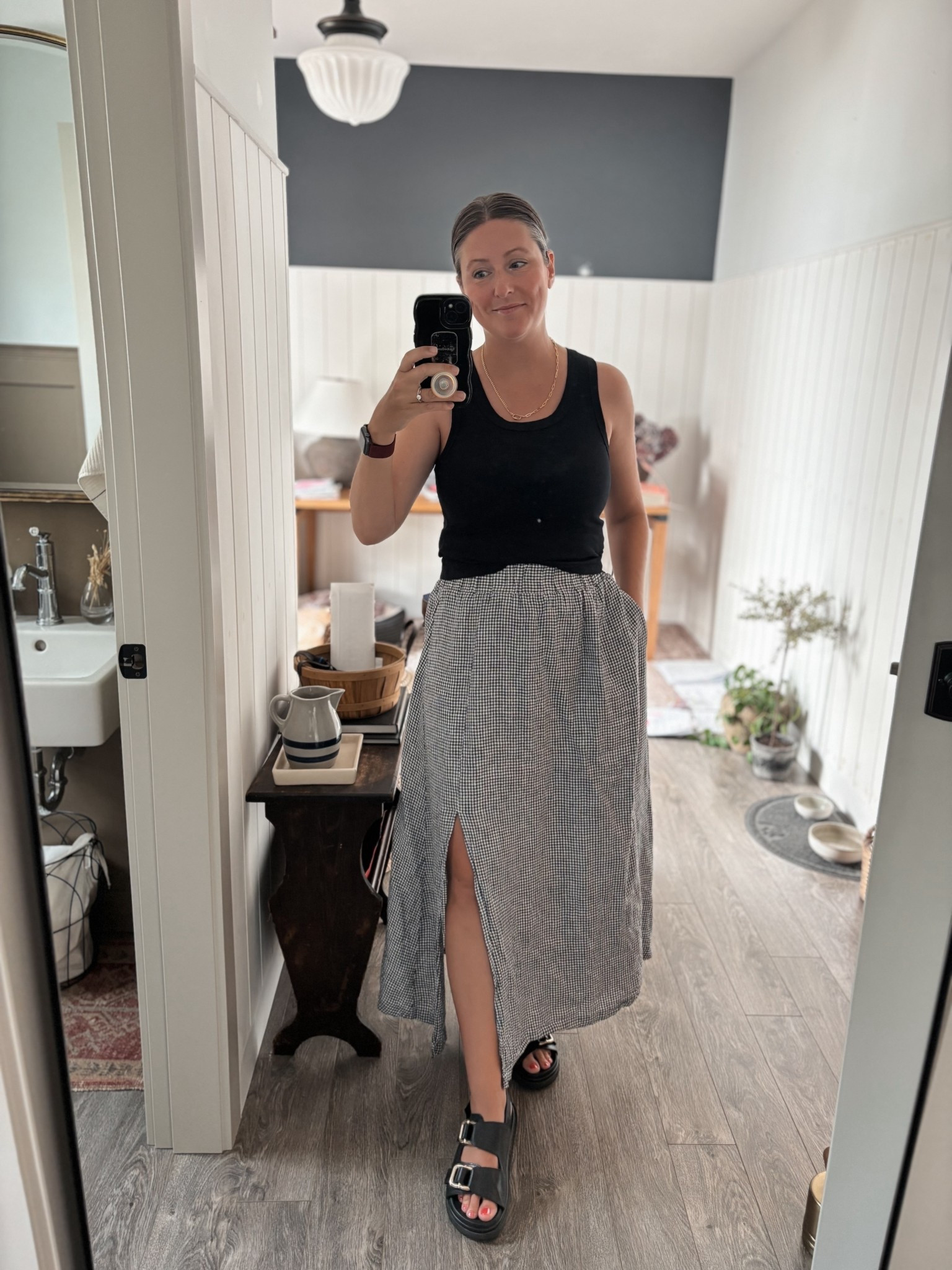 Wearing my go-to everyday summer uniform — easy, elevated, and budget-friendly. ☀️
This gingham maxi skirt from Quince (100% European linen!) is breathable, flattering, and under $60. I paired it with my fave cropped tank from Target (I have it in 4 colors 👀), my tried-and-true Alohas sandals, and a dainty gold necklace from Au Rate — my favorite for minimalist jewelry that still makes a statement.
If you’re into minimalist fashion, neutral outfits, and effortless styling, this look checks all the boxes. This is the kind of outfit I’ll reach for on repeat: casual, cute, simple, and pulled-together.
Looking for affordable, high-quality wardrobe staples? Or trying to build your capsule wardrobe? You’re in the right place.
📩 Want $20 off your first Quince order? Email me — I’ll send you a discount code! 

#LTKOver40 #LTKMidsize #LTKStyleTip