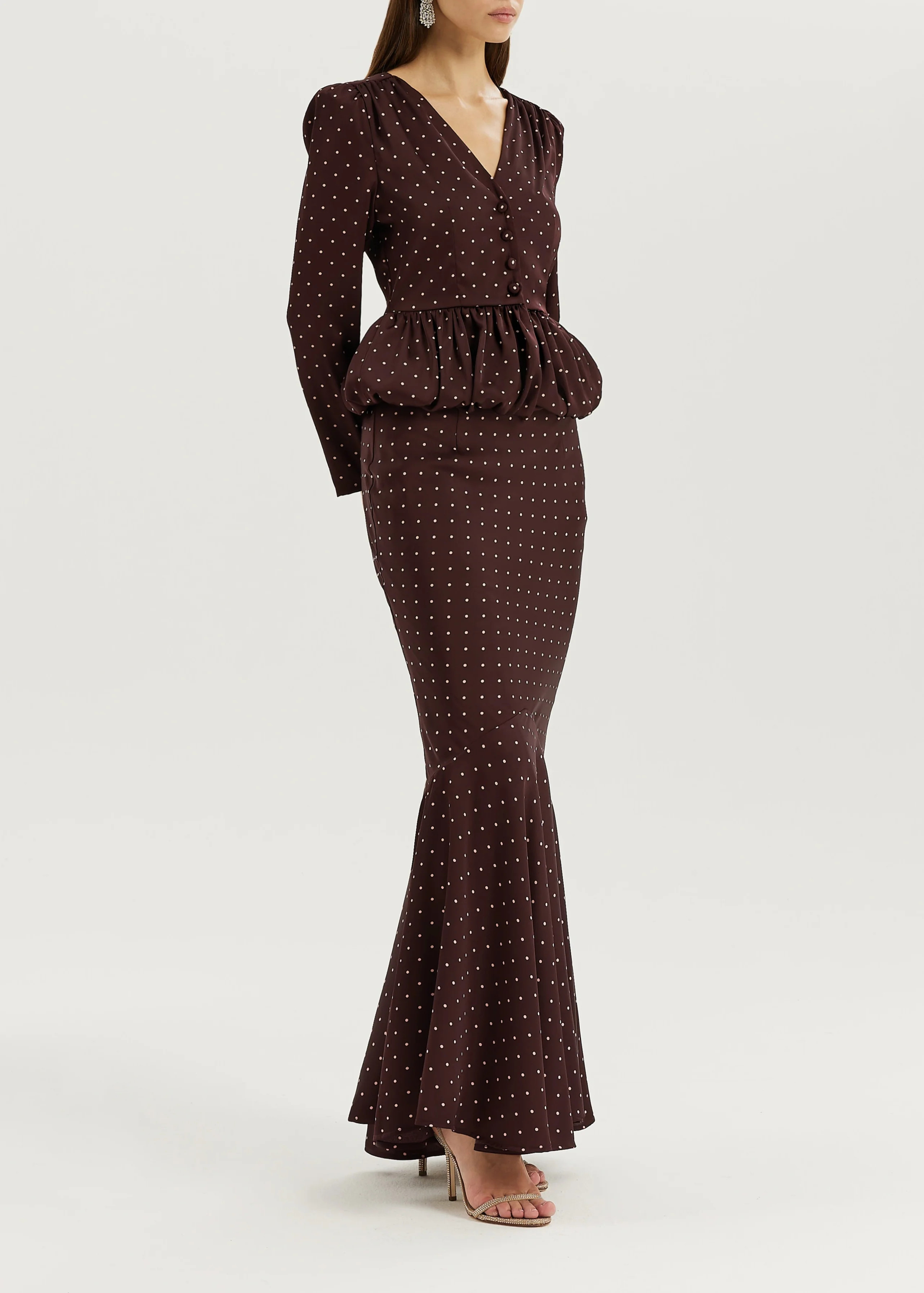 Bianca Polka Bias Cut Elegance Skirt | Merlot | Vita Grace