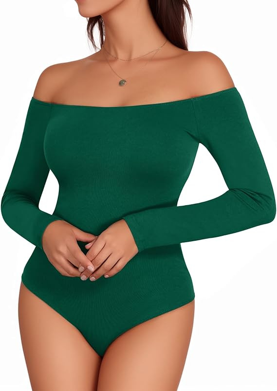 MANGOPOP Women's Off The Shoulder Long Sleeve Short Sleeve Bodysuit Sexy Backless Body Suit Tops | Amazon (US)
