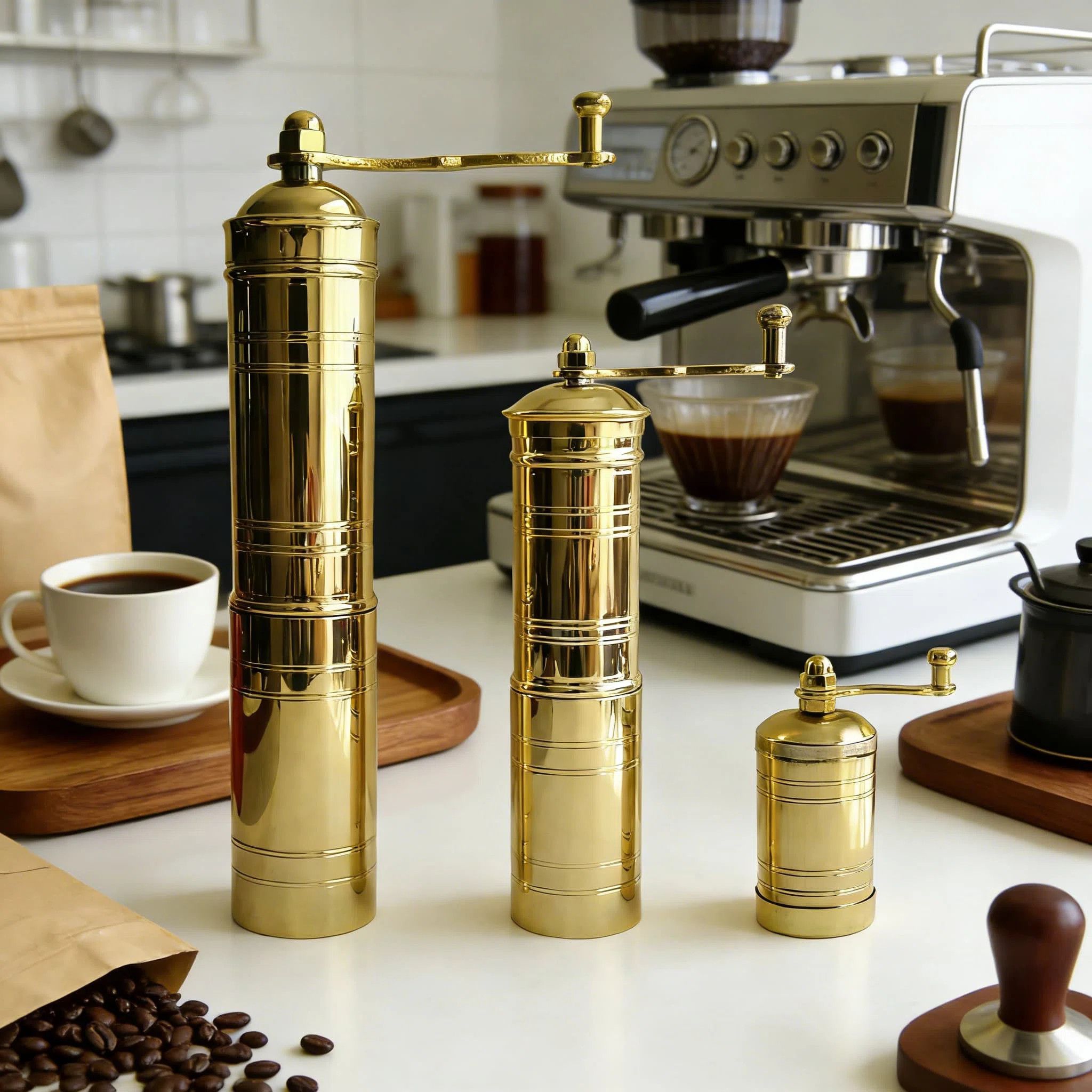 Turkish Manual Coffee Grinder Set Of 3, Brass Hand Crank Mill With Adjustable Grind For Coffee And Spices, Portable Kitchen And Travel Grinder | Wayfair North America