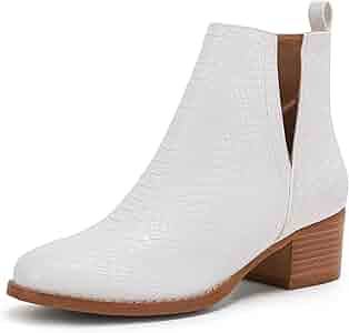 LAICIGO Women's V Cut Ankle Booties Chunky Stacked Heel Closed Toe Perforated Slip on Faux Leathe... | Amazon (US)