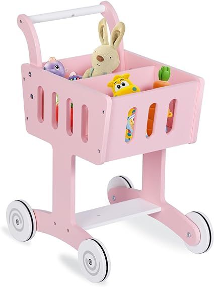 Saichotoy Wooden Shopping Cart for Toddlers: Doll Stroller, Baby Walker Push Toy Pretend Play for... | Amazon (US)
