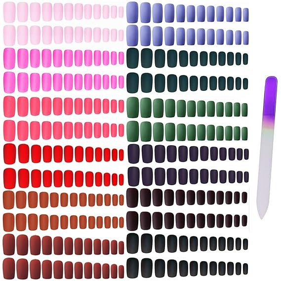 editTime 12sets/288pcs Solid Colors Matte Acrylic Square False Nails Full Cover Press on Fake Nai... | Amazon (US)
