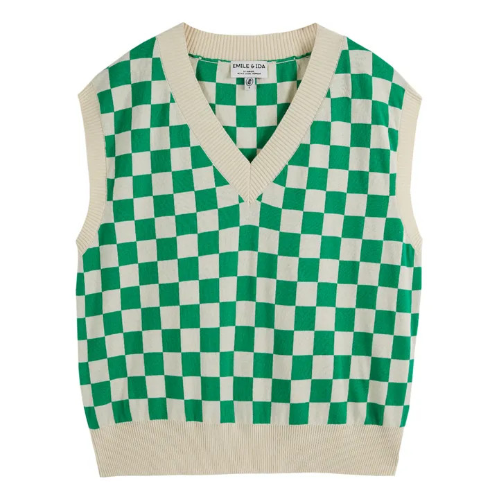 Emile et Ida Pull Sans Manches Zamier Damier Coton Bio  - Collection Femme | Vert | Smallable