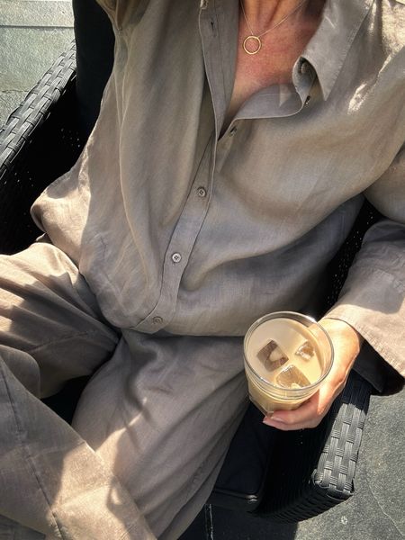 Wearing and drinking coffee. Linen co ord for this great weather