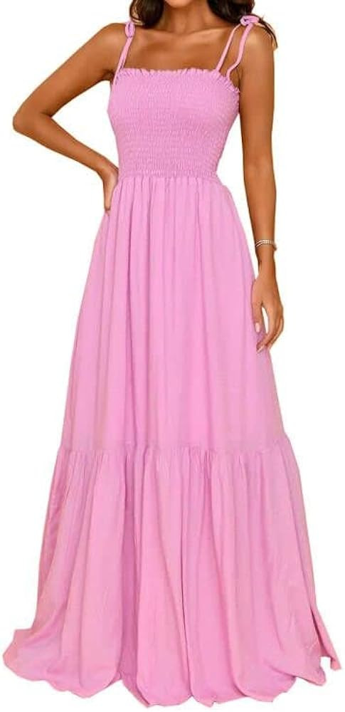 GOLDSTITCH Women's 2026 Summer Bohemian Spaghetti Strap Smocked A Line Flowy Maxi Dress | Amazon (US)
