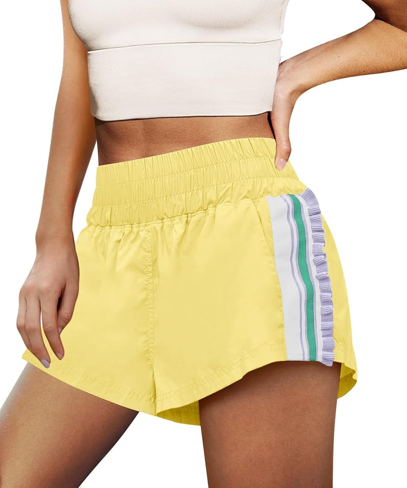 LAMISSCHE Womens Running Shorts Athletic High Waisted Biker Shorts Summer Workout Quick Dry Strip... | Amazon (US)