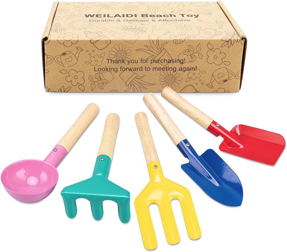 WEILAIDI Beach Toys,5 Pcs Children Beach Sandbox Toys,8'' Kids Gardening Set Metal Garden Tools w... | Amazon (US)