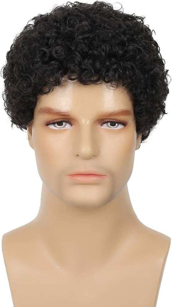 Swiking Mens Curly Afro Wigs Short Black Wig for Male Guy Rocker Wig California Halloween Cosplay... | Amazon (US)