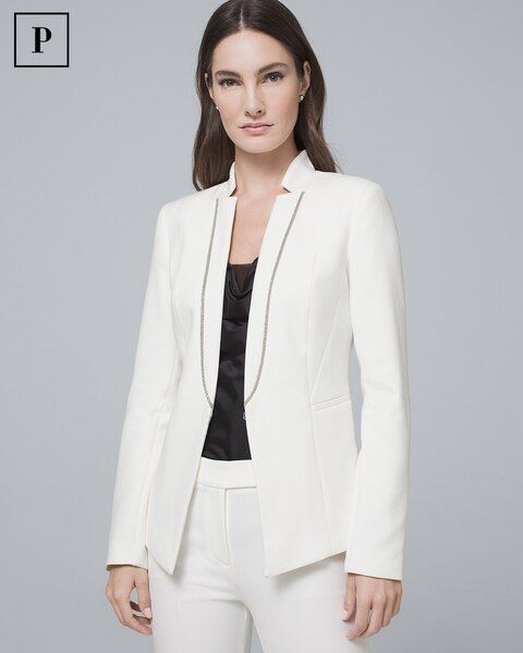Women's Petite Ball-Chain Suiting Blazer by White House Black Market, Ecru, Size 2 | White House Black Market