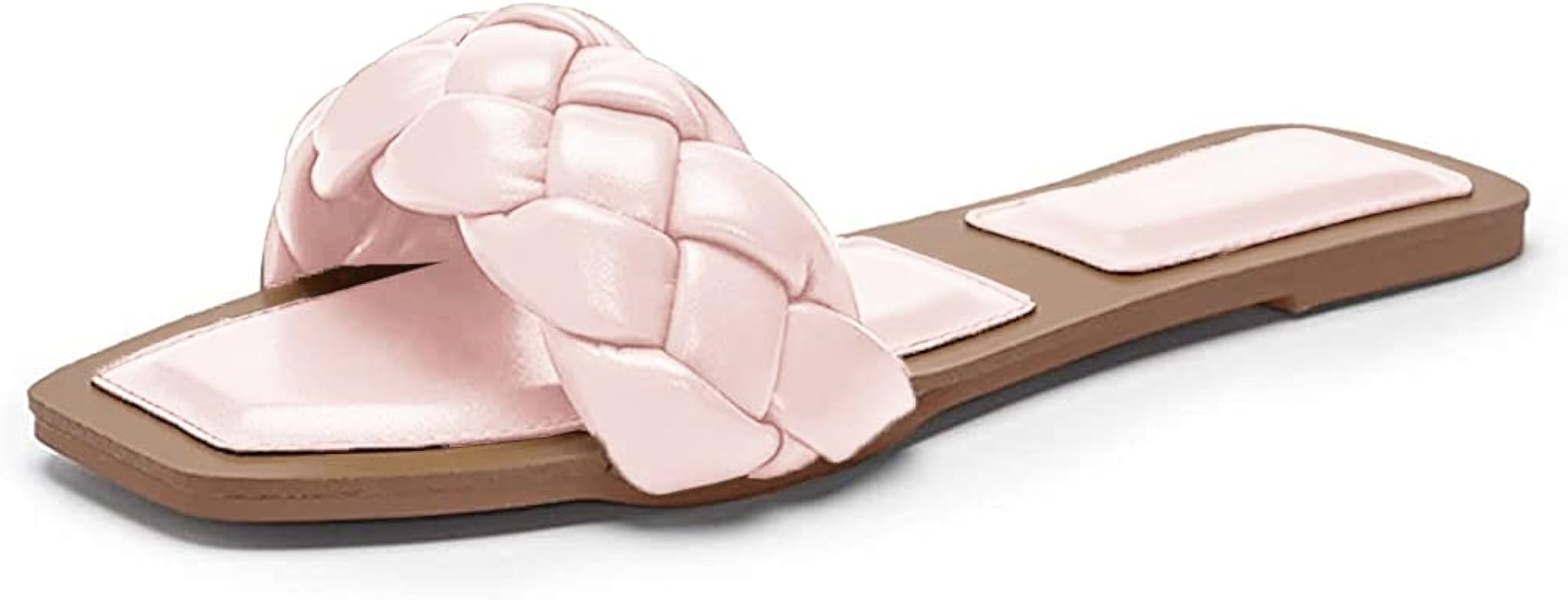 Trish Lucia Womens Square Open Toe Flat Sandals Slip On Mule Slides Braided Strap Slipper | Amazon (US)