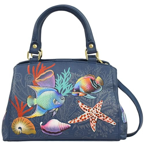 Anuschka 7325 Small Multicompartment Satchel, Women's Hand-Painted Genuine Leather Handbag - Mystical Reef | Amazon (US)