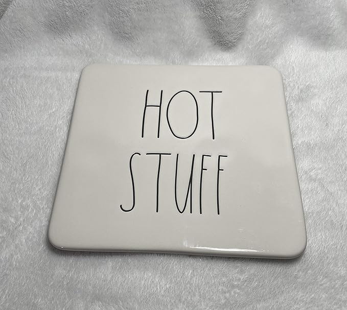 Rae Dunn HOT STUFF Ceramic Trivet - Hot Plate- White With Black Large Letters | Amazon (US)