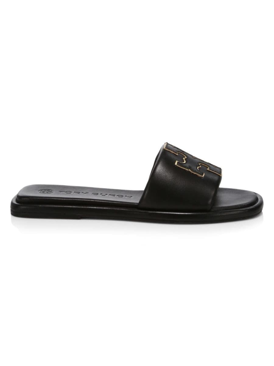 Double-T Monogram Padded Leather Slide Sandals | Saks Fifth Avenue