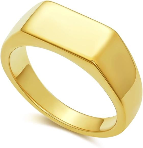 Reoxvo 18K Real Gold Plated Gold Signet Rings for Women Thick Gold Band Ring(5-9 Size) | Amazon (US)