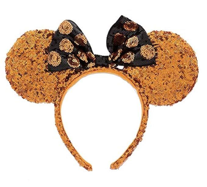 Disney Parks Mickey Minnie Mouse Orange Sequin Ears Black Bow Halloween Headband | Amazon (US)