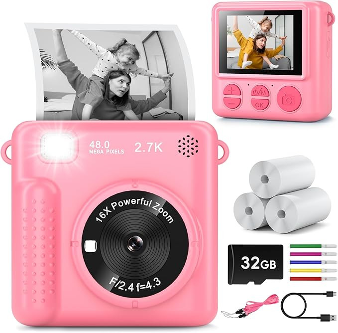 GREENKINDER Kids Camera Instant Print, Christmas Birthday Gifts for Girls Boys Age 3-12，HD Self... | Amazon (US)
