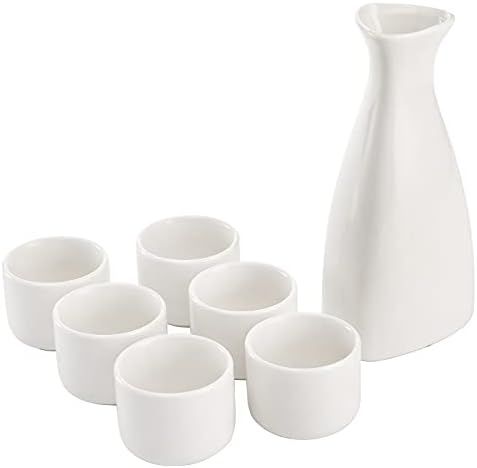 Tosnail 7 Pieces Ceramic Japanese Sake Set, 1 Serving Carafe and 6 Cups - White | Amazon (US)