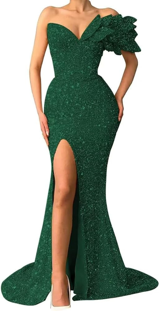 Sequin Prom Dresses 2025 Sparkly One Shoulder Mermaid Evening Gonws Formal Party Bridesmaid Dress... | Amazon (US)