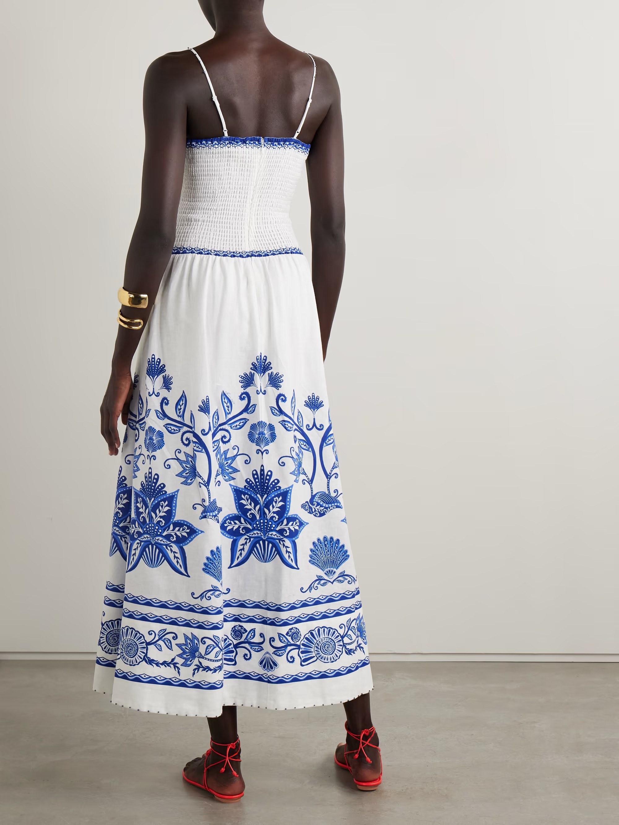 Bead-embellished printed linen-blend midi dress | NET-A-PORTER APAC