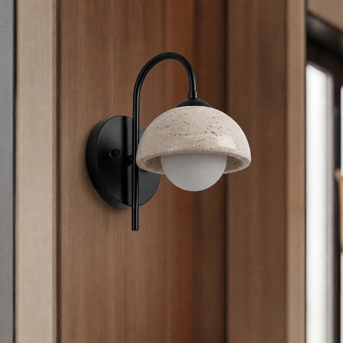 Bangor Modern Farmhouse All Black 6" Dome Natural Travertine Wall Sconce | Wayfair North America