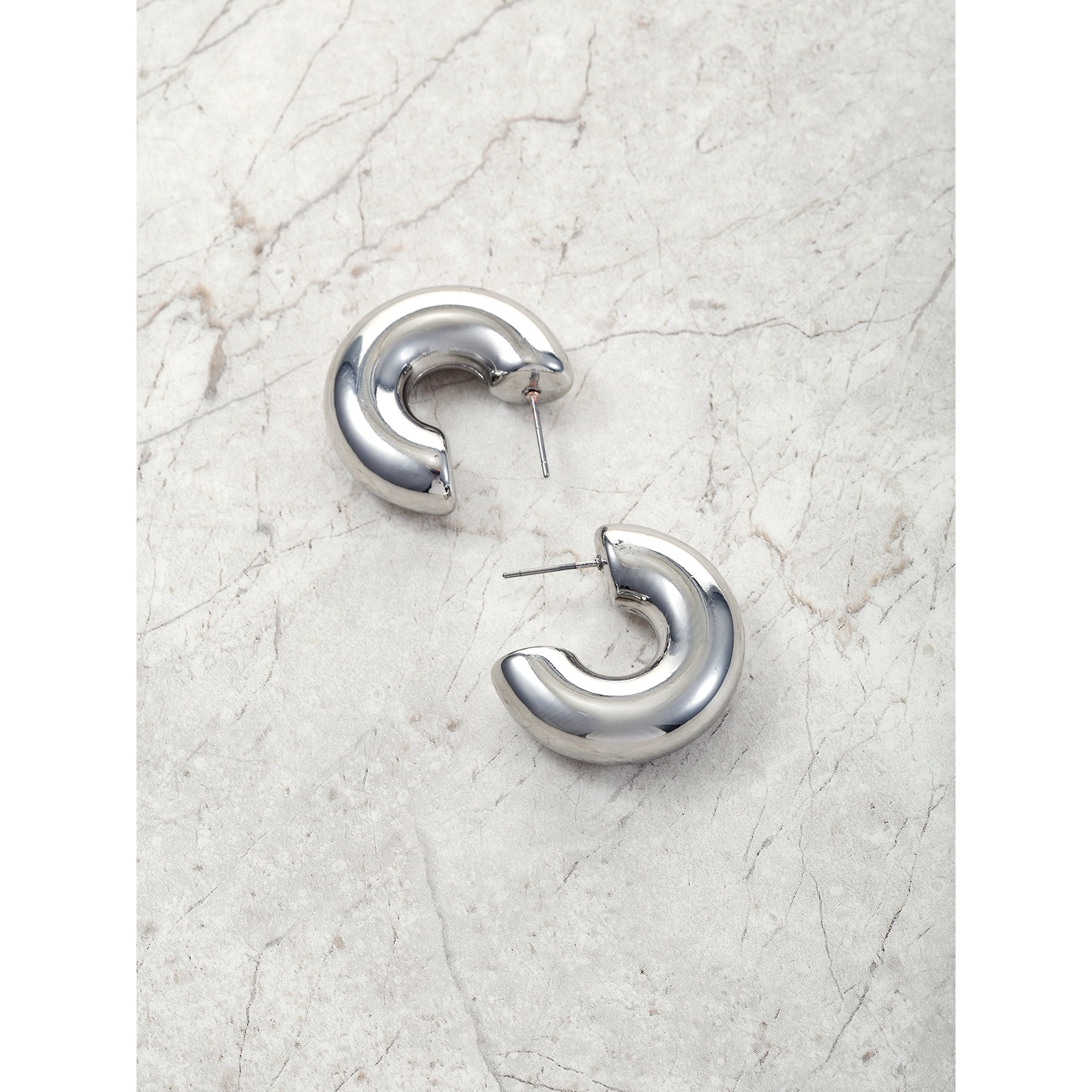 Time and Tru Silvertone Bubble Hoop Earring, 1 Pair | Walmart (US)