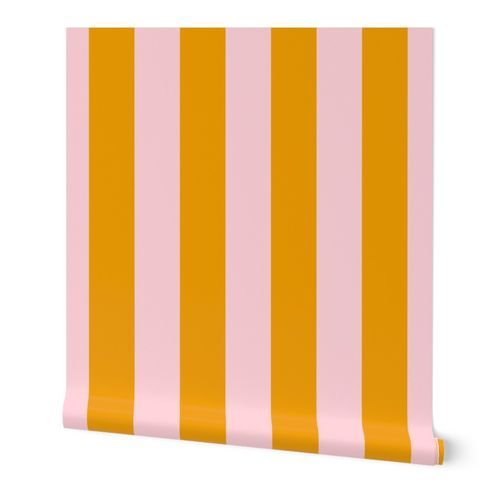 3" wide stripes/orange pink | Spoonflower