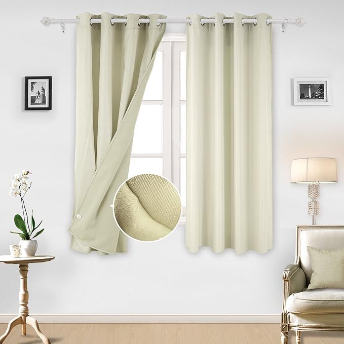 Deconovo Solid 2 Panels Grommet Window Curtains for Bathroom, 52x63Inch, Beige | Amazon (US)