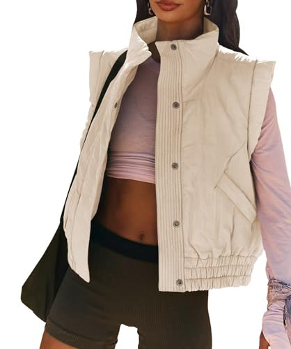 EGOCKAL Women's Lightweight Puffer Vest Button Down Crop Quilted Vest Coat Stand Collar Sleeveless Padded Gilet With Pockets | Amazon (US)