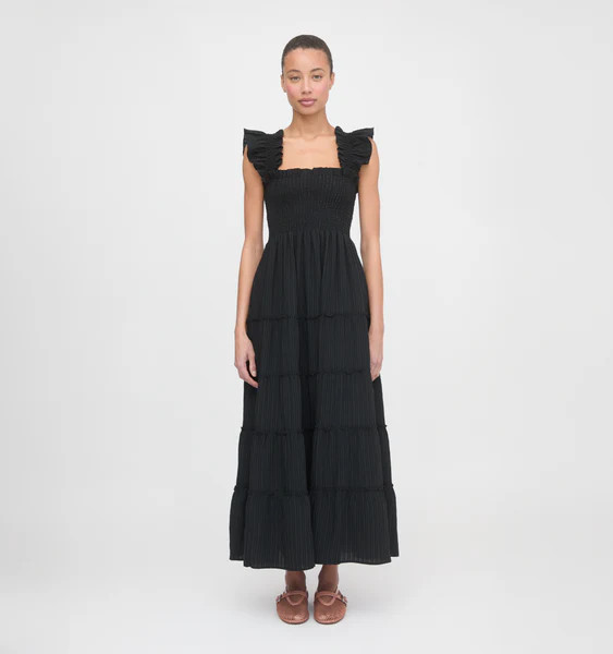The Ellie Maxi Nap Dress - Black Tonal Seersucker | Hill House Home US