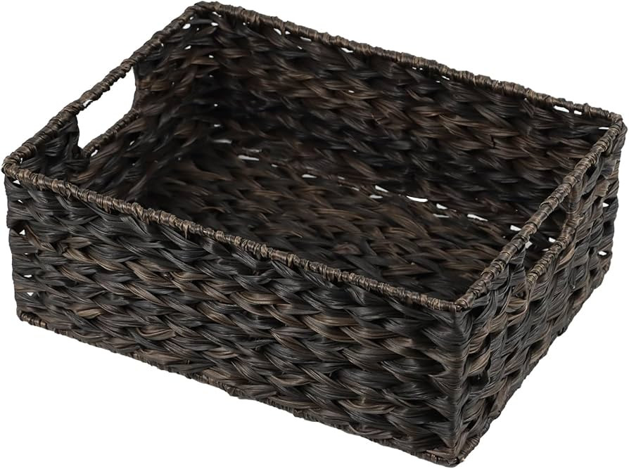 Wicker Storage Basket, Plastic Large Wicker Basket with Handles, Waterproof Woven Basket for Stor... | Amazon (US)