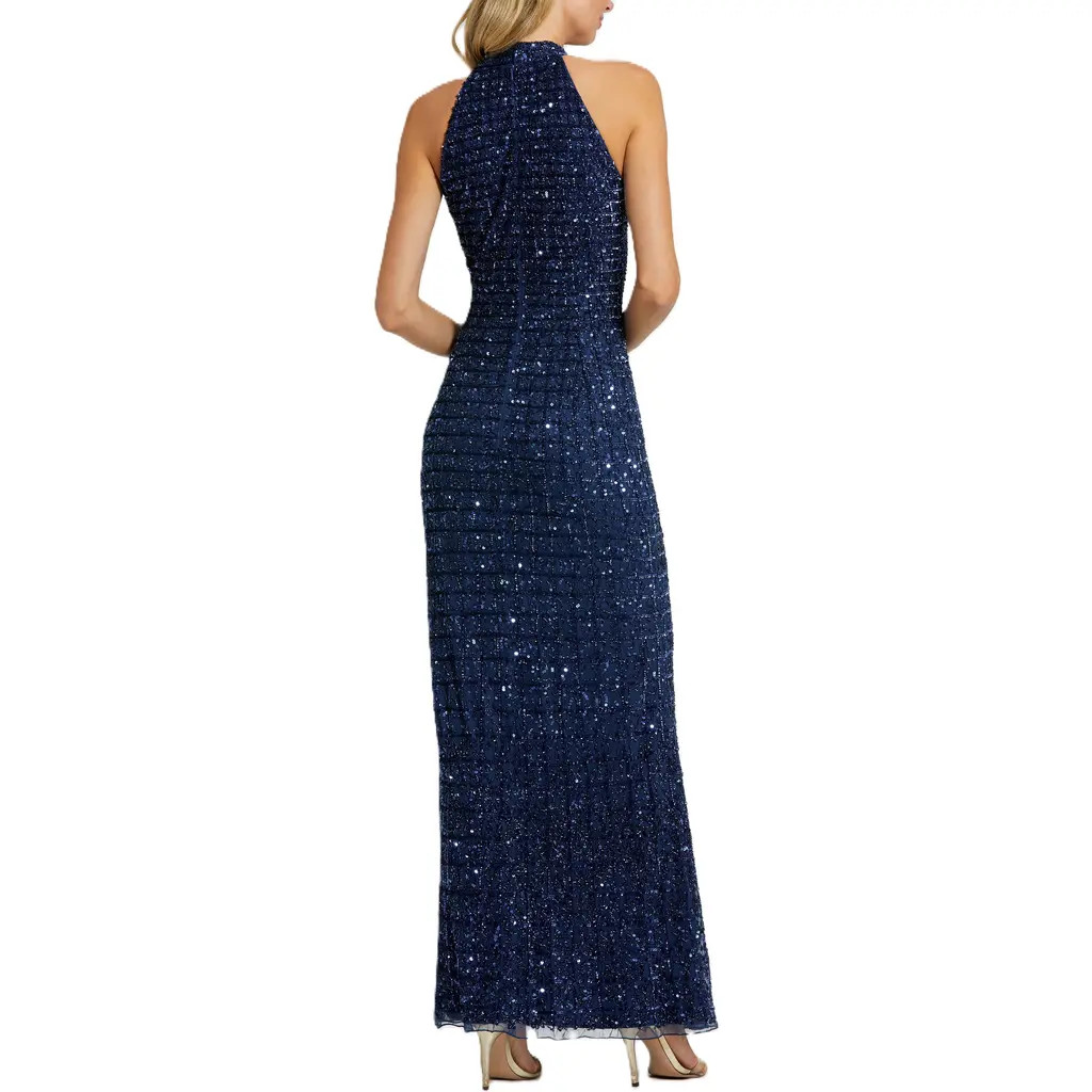 Mac Duggal Embellished Halter Neck Keyhole Gown in Midnight at Nordstrom, Size 10 | Nordstrom