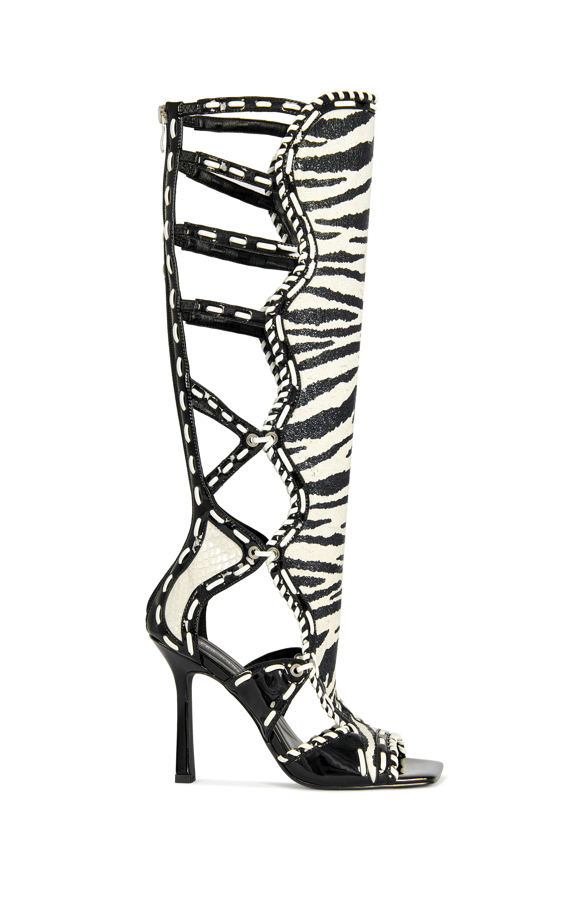 INDRANIHIGH-ZEBRA GLADIATOR STILETTO SANDAL BOOT | Azalea Wang