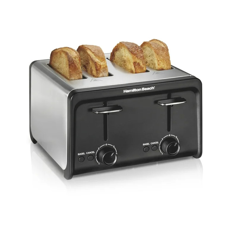 Hamilton Beach 4-Slice Toaster, Wide Slots, Bagel Function, Toast Boost, & Crumb Tray, Stainless ... | Walmart (US)
