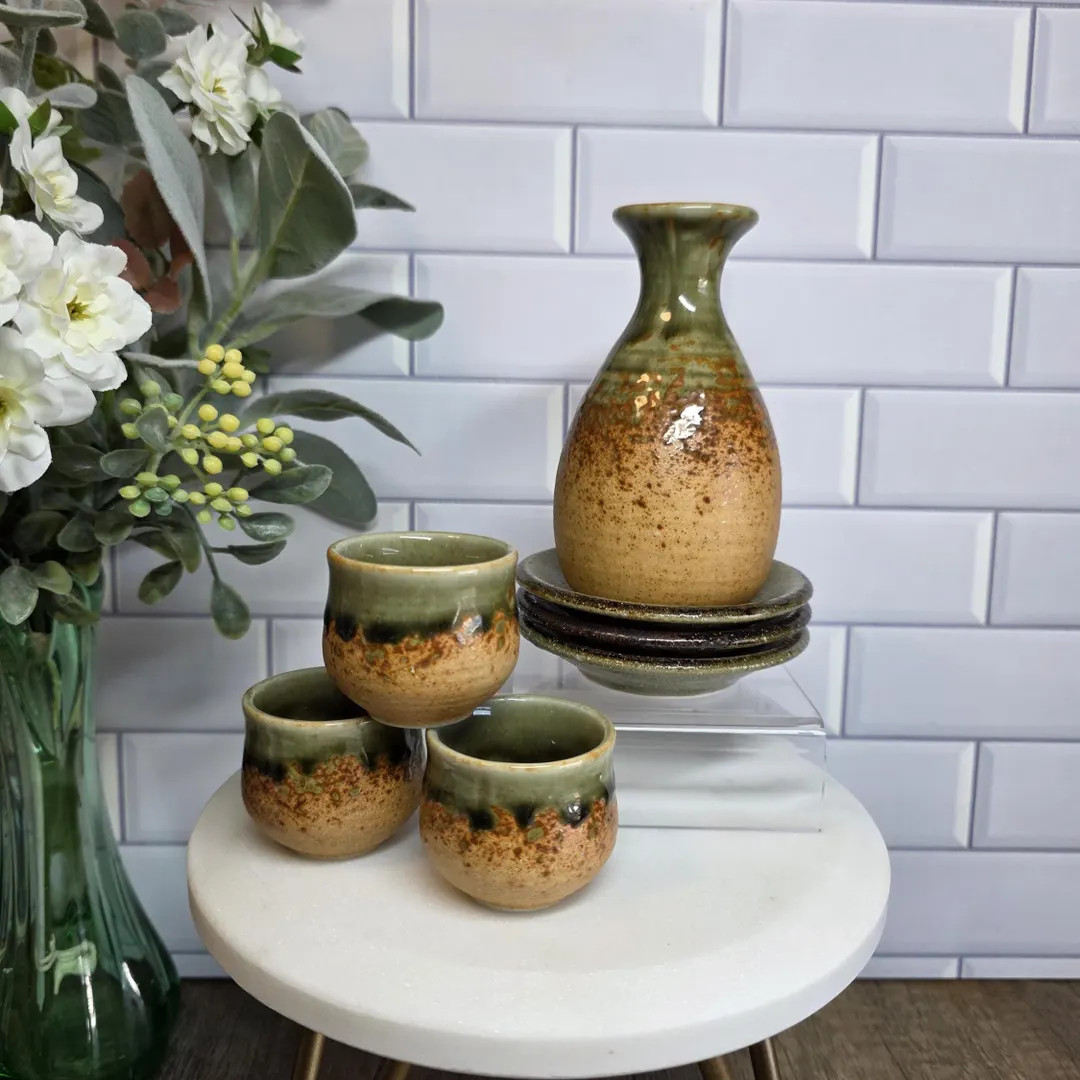 Vintage Green Drip Glaze Sake Set: Tokkuri, Ochoko & Plates - Etsy | Etsy (US)