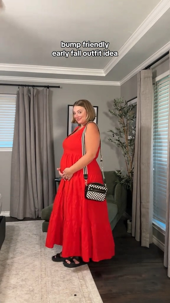 Bump friendly, non maternity, early fall outfit - the red dress is only $35! Comes in sizes XS-4X and a few other colors too. Also linking wide fit black sandals and black and white checkered bag 

#LTKBump #LTKMidsize #LTKFindsUnder50