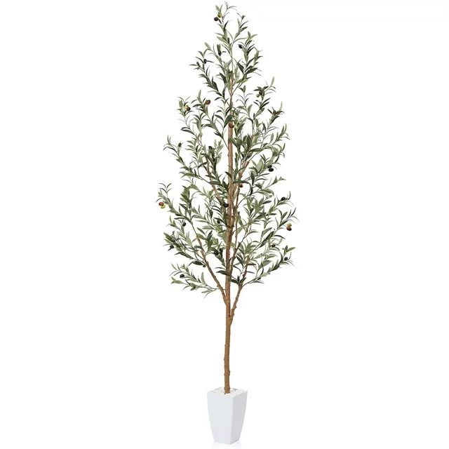 7FT Artificial Olive Tree with 9 inches White Taper Planter,Faux Tropical Silk and Lifelike Fruit... | Walmart (US)