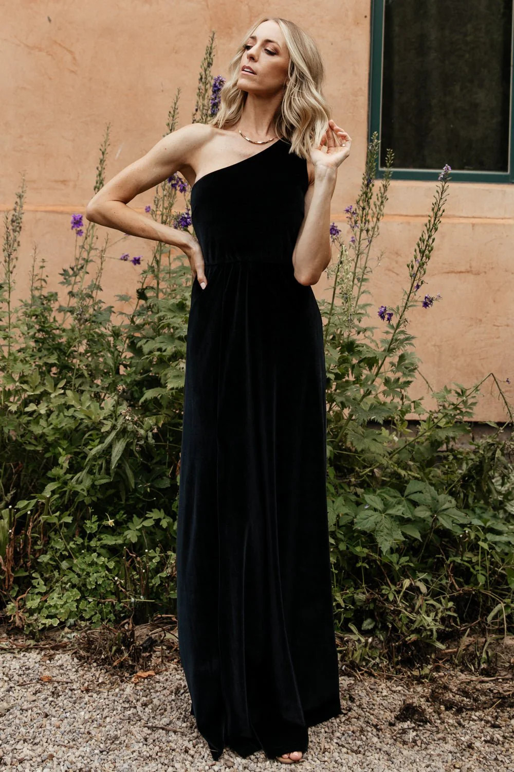 Tatiana Velvet One Shoulder Maxi Dress | Black | Baltic Born