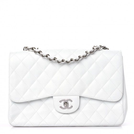 CHANEL Caviar Quilted Jumbo Single Flap White | FASHIONPHILE (US)