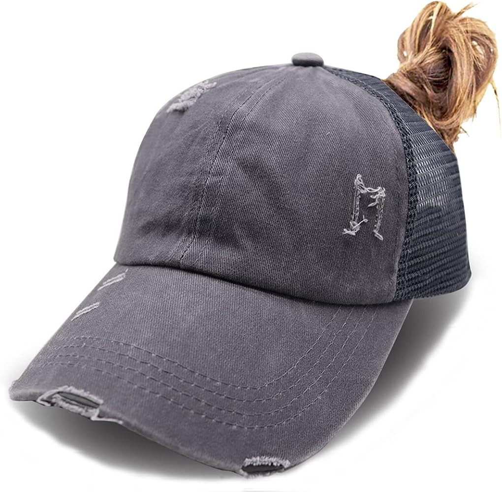 KKMKSHHG Ponytail Hat for Womens, Adjustable Vintage Trucker Washed Denim Dad Baseball Cap | Amazon (US)