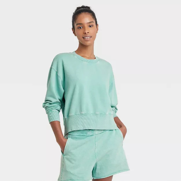 Women's French Terry Acid Wash Crewneck Pullover - JoyLab™ | Target