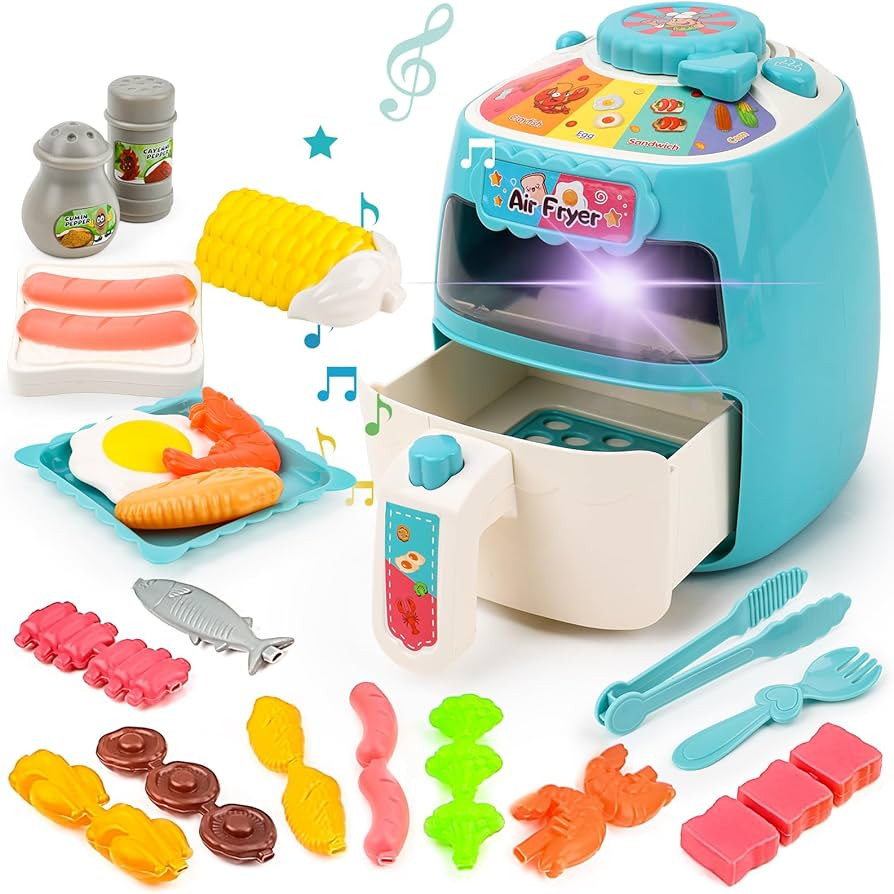 deAO Toy Air Fryer,19PCS Kitchen Playset Toy with Sounds and Lights Role Playing Game,Color Chang... | Amazon (US)